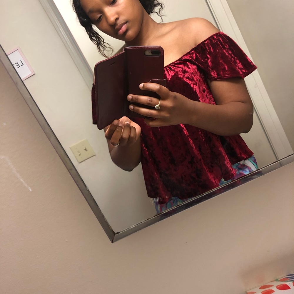 Off shoulder velvet top
